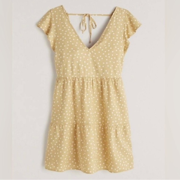 Abercrombie & Fitch Yellow Polka Dot Dress Ruffle Sleeve Mini Tiered Skirt - Picture 1 of 6